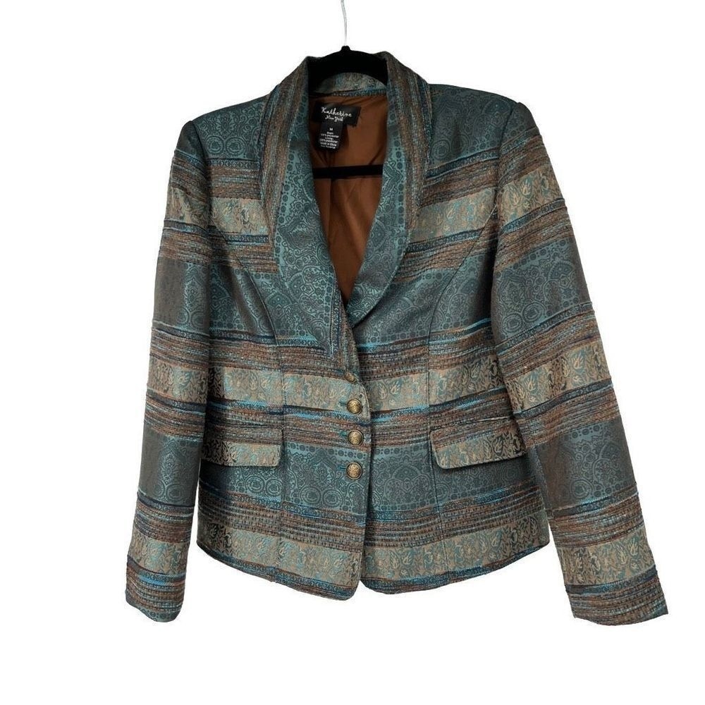 Vintage Blue Brown Career Blazer Womens M